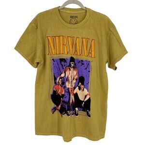 Officially Licensed Nirvana Grunge Tee Yellow Acid‎ Wash Large Vintage Style